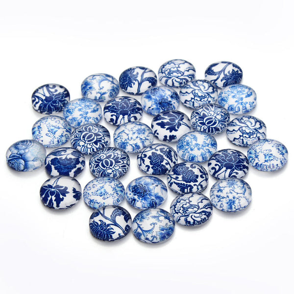 Round Blue and White Porcelain Beads