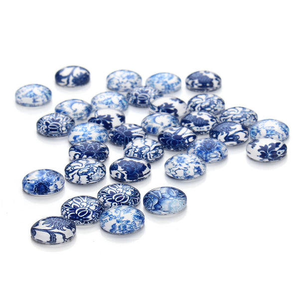 Round Blue and White Porcelain Beads
