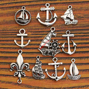 Mixed DIY Silver Tone Anchor Charm Pendants for Bracelet And Necklace